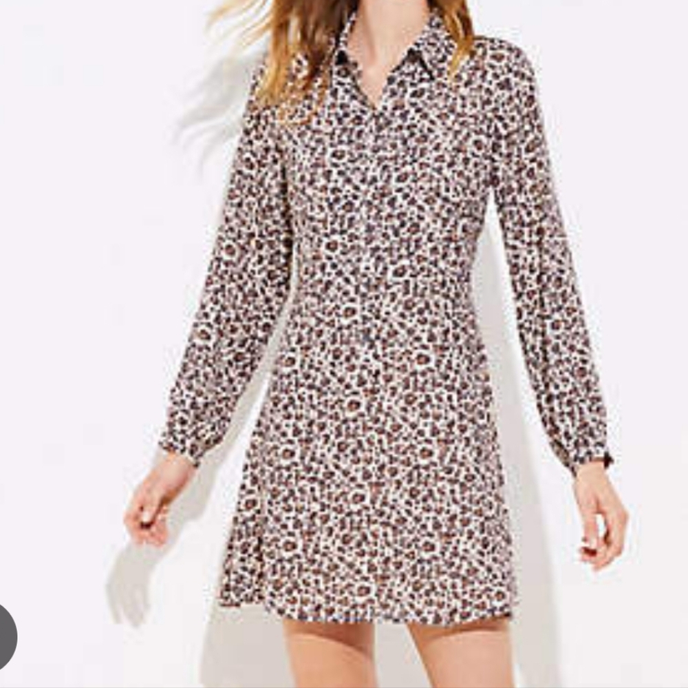 Loft Leopard Cheetah Polyester Print Button Front… - image 1